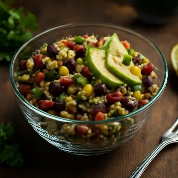 Quinoa Salad with Black Beans, Corn and Avocado