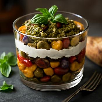 Savory Trifle Salad with Roasted Vegetables and Pesto