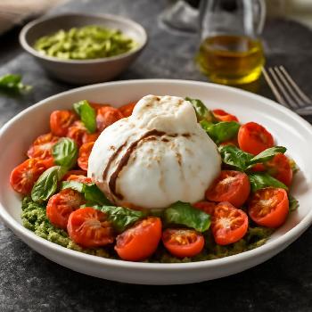 Burrata Caprese Salad with Pesto and Cherry Tomatoes