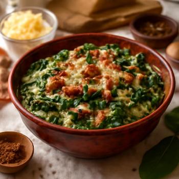 Festive Creamed Spinach with Bacon and Gruyere