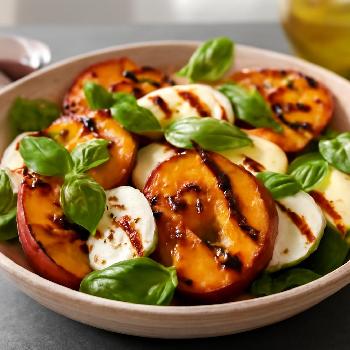 Grilled Peach Caprese Salad with Balsamic Glaze