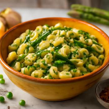 Lemon Garlic Pasta with Asparagus and Peas