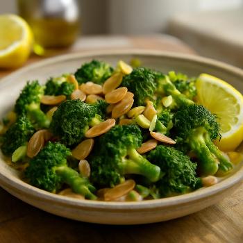 Steamed Broccoli with Toasted Almonds and Lemon Dressing