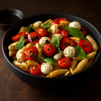 Warm Caprese Pasta Salad with Balsamic Glaze